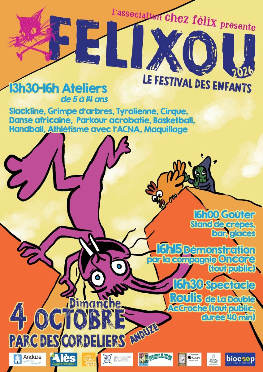 Affiche Félixou 2026 — Le festival des enfants, dimanche 4 octobre, Parc des Cordeliers à Anduze